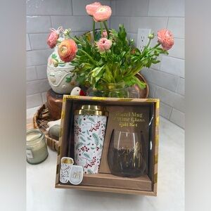 Travel Mug + Wine Glass Gift Set: 16 OZ Acrylic Mug, 22 Oz Stemless Wine Glass